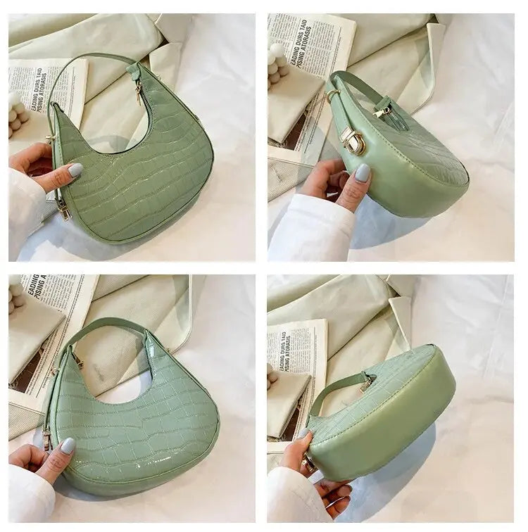 Crescent Glossy Texture Shoulder Bags fashionnsio