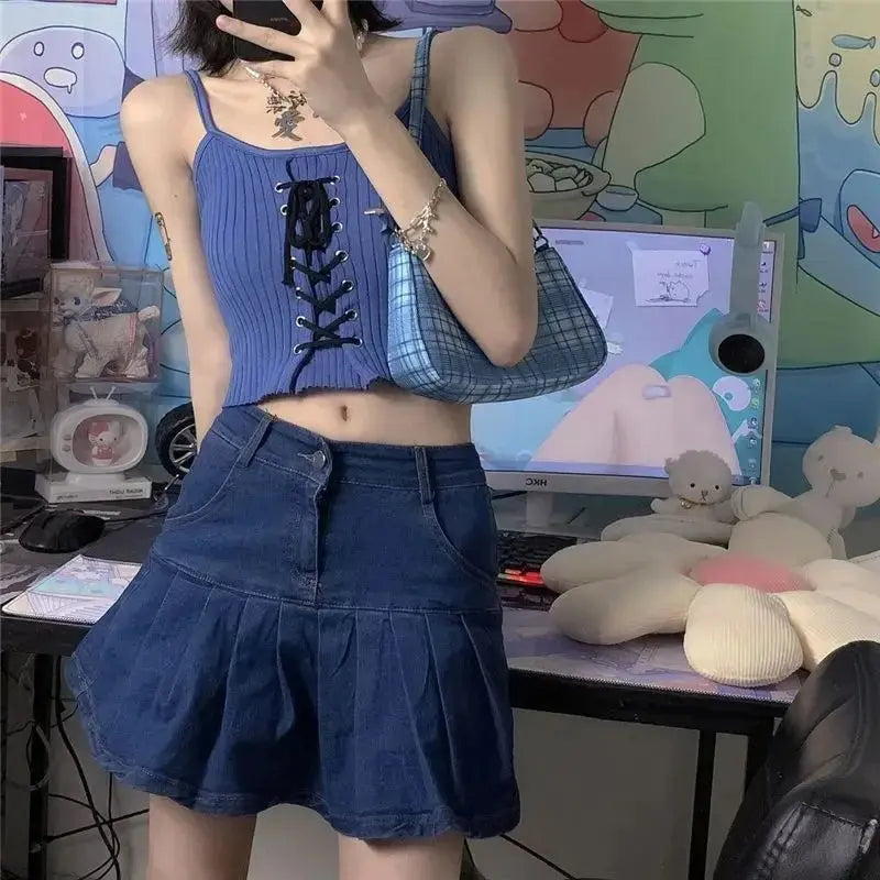 Drawstring Pleated Knitted Tank Top fashionnsio