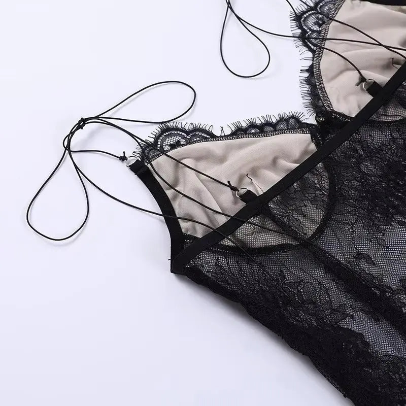 Floral Spaghetti Strap Lace Mesh Top fashionnsio