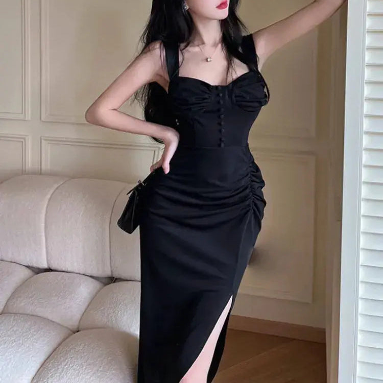 Corset Button Black Dress fashionnsio