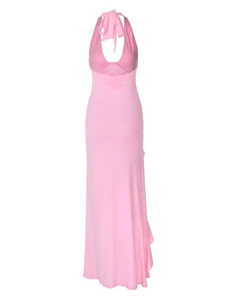 Floral Halter Neck Ruffle Dress fashionnsio