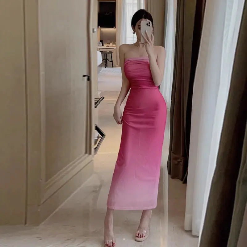 Pink Gradient Tube Dress fashionnsio