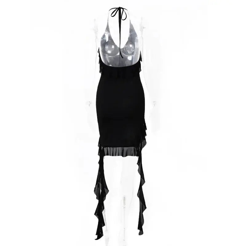 Halter Irregular Ruffles Dress fashionnsio