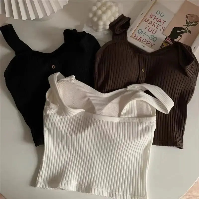 Knitted Button Tank Tops fashionnsio