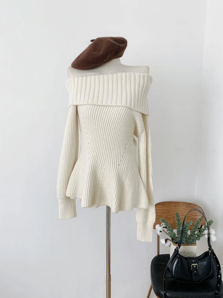 Knit Sweater Off Shoulder Dress - Fashionnsio
