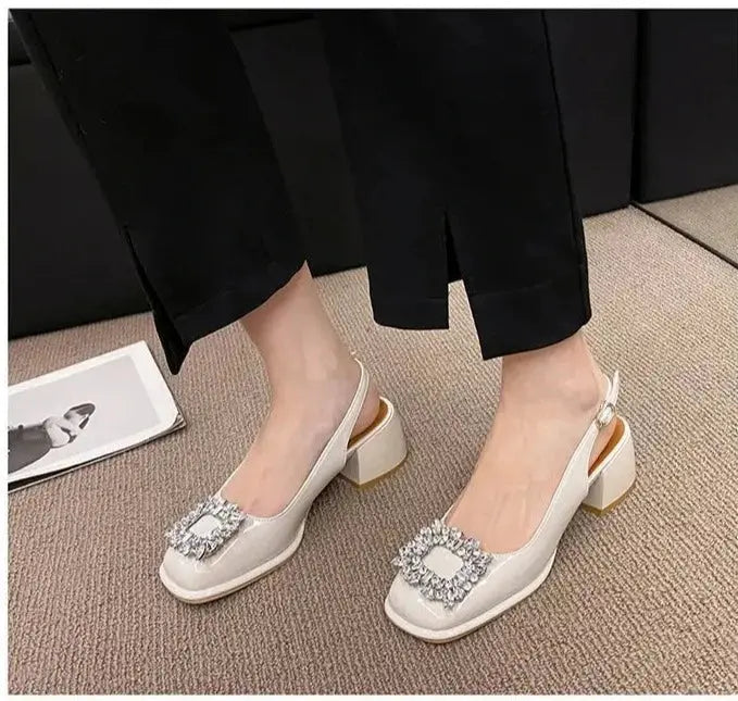 Rhinestone Buckle Chunky Heels fashionnsio