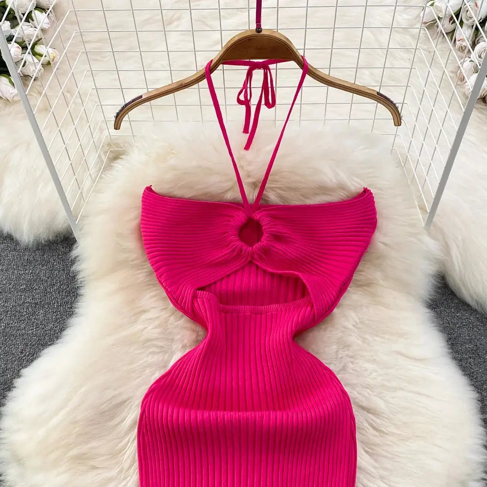Halter Neck Cut-out Knitted Dress fashionnsio