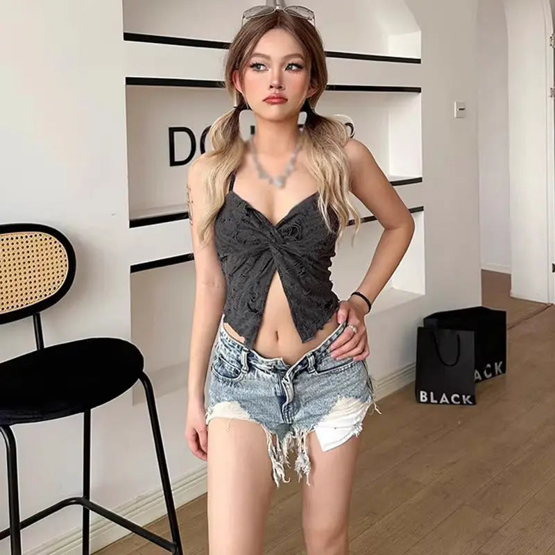 Twisted Halter Irregular Top fashionnsio