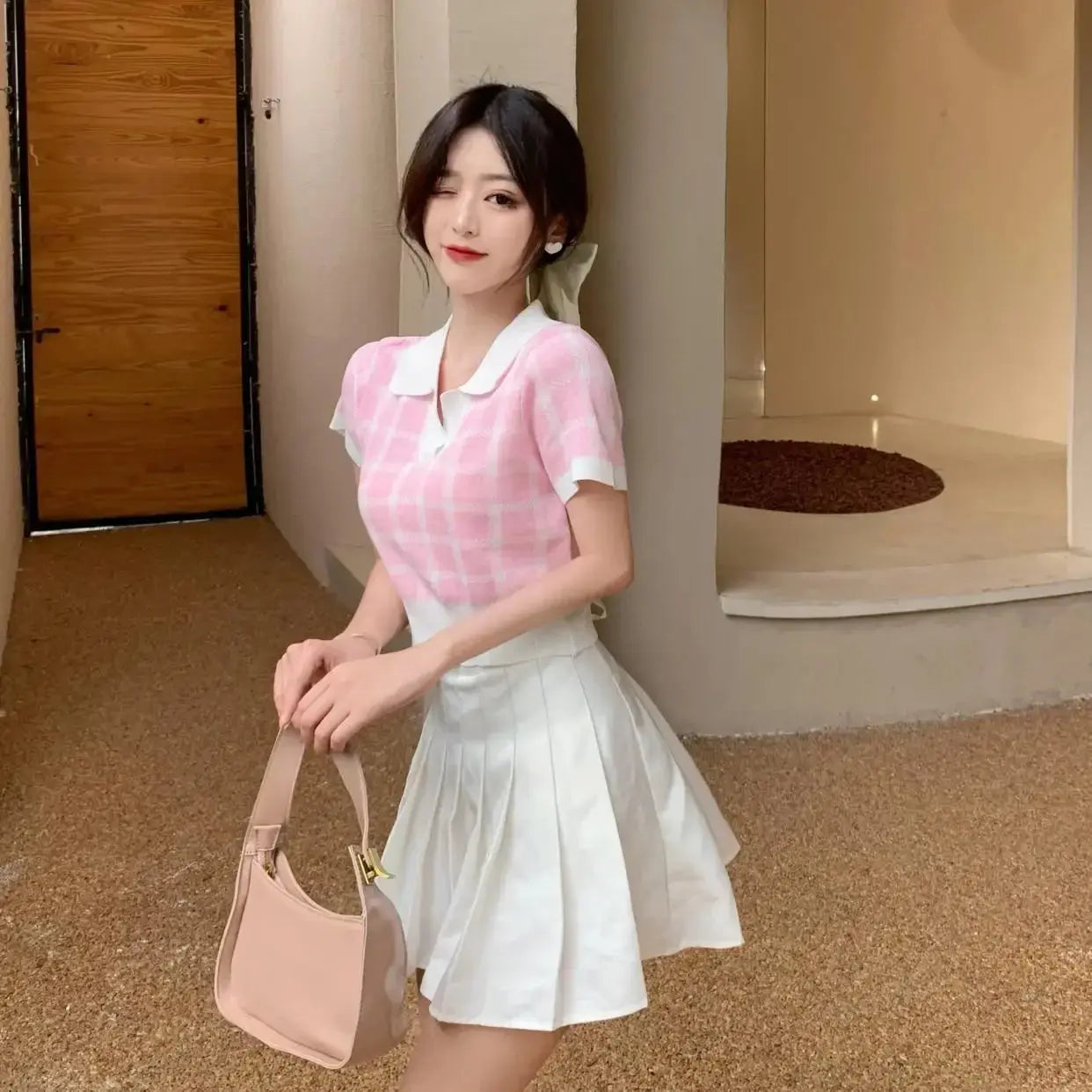 Korean Knitted Plaid Top fashionnsio