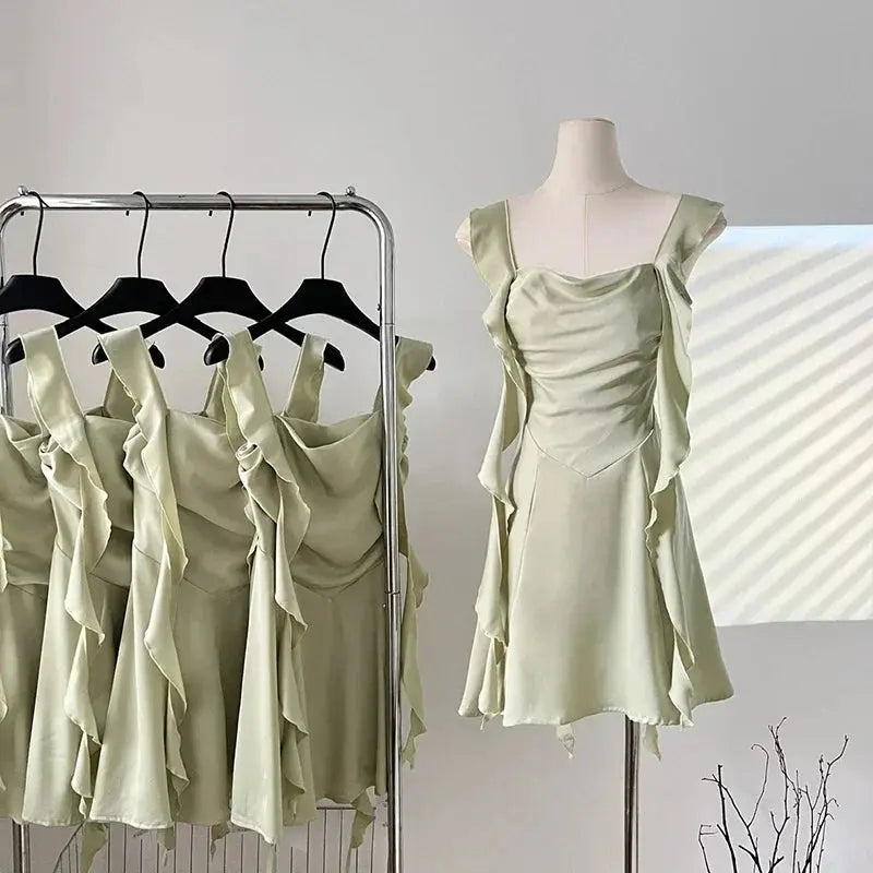 Ruffles Ribbon Mini Dress fashionnsio