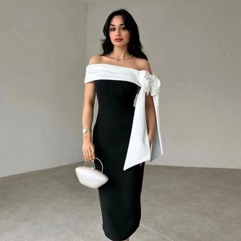 Bow Dress - Off Shoulder Bodycon Dress - Korean Fashion Fashionnsio Bow Dress - Off Shoulder Bodycon Dress - Korean Fashion Fashionnsio