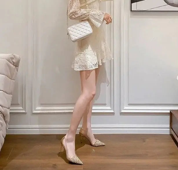 Pearl Transparent Gemstone Heels fashionnsio