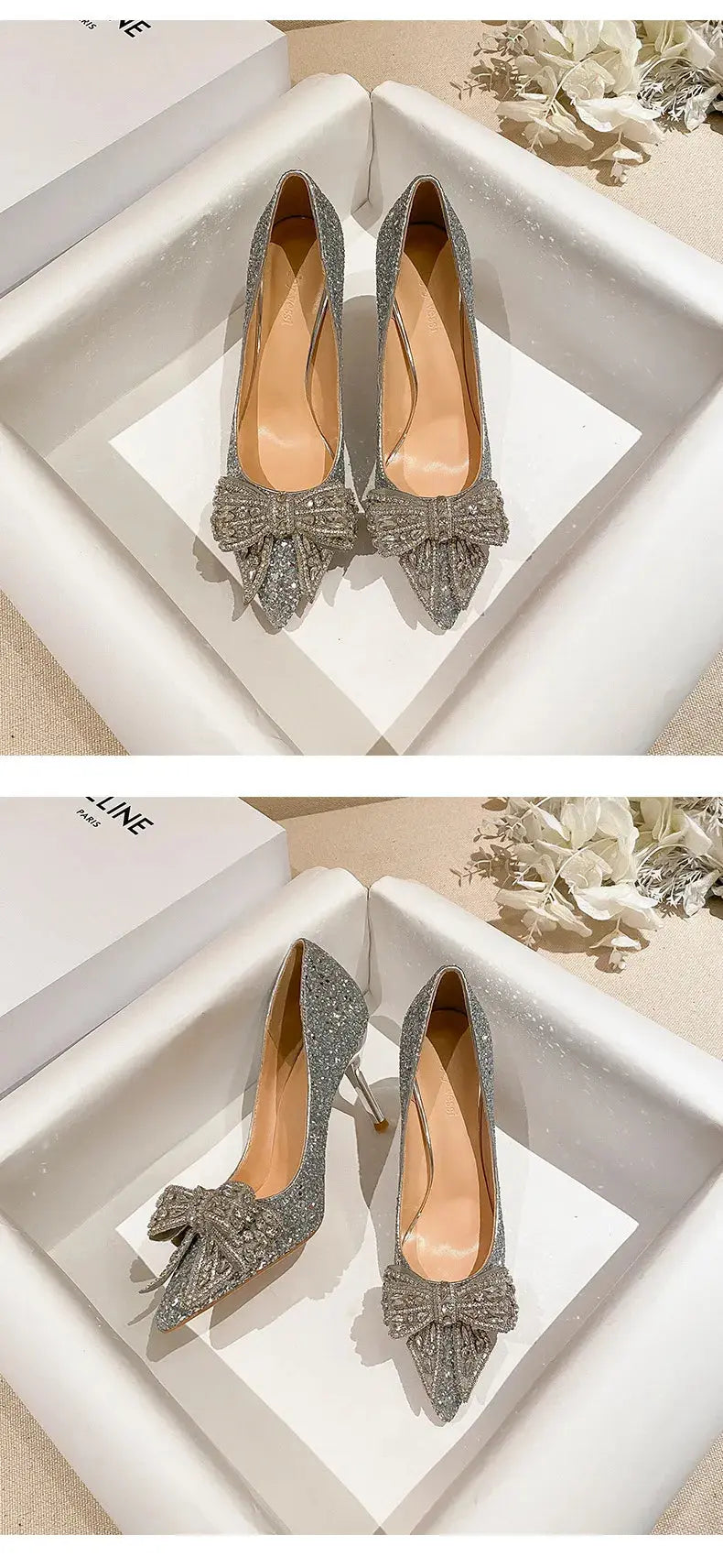 Shiny Diamond Bow Knot Heels fashionnsio