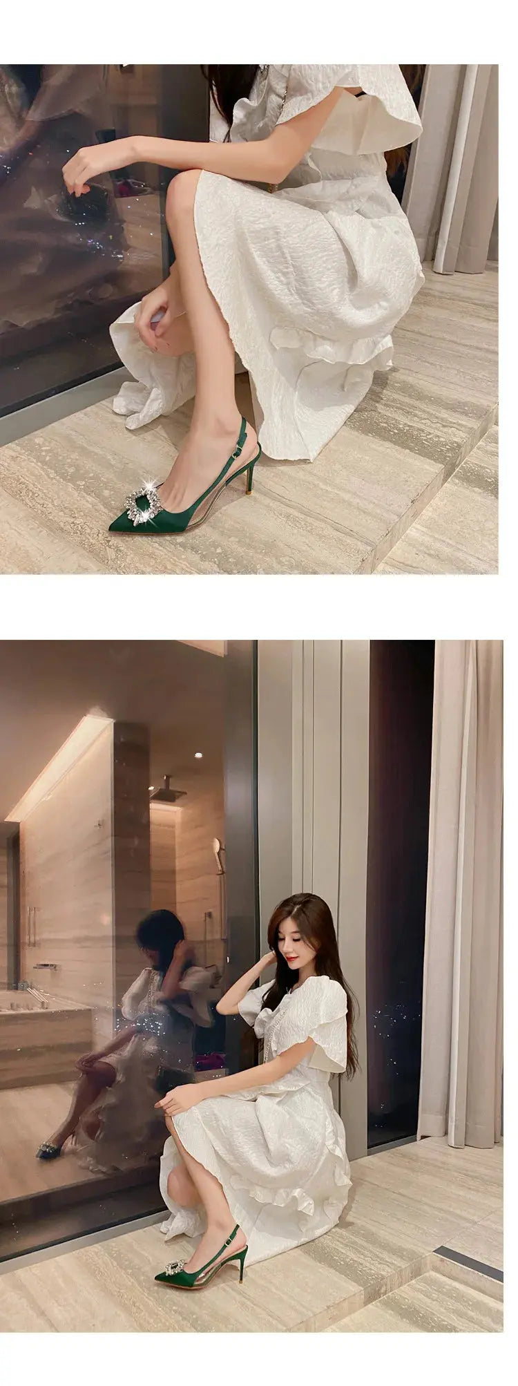 Satin Rhinestone Square High Heels fashionnsio