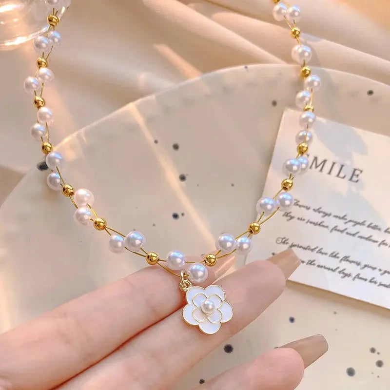 Pearl Camellia Flower Necklace fashionnsio