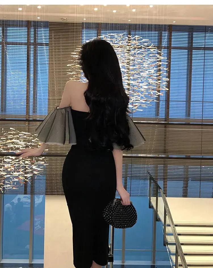 Flair Sleeve Off Shoulder Dress fashionnsio