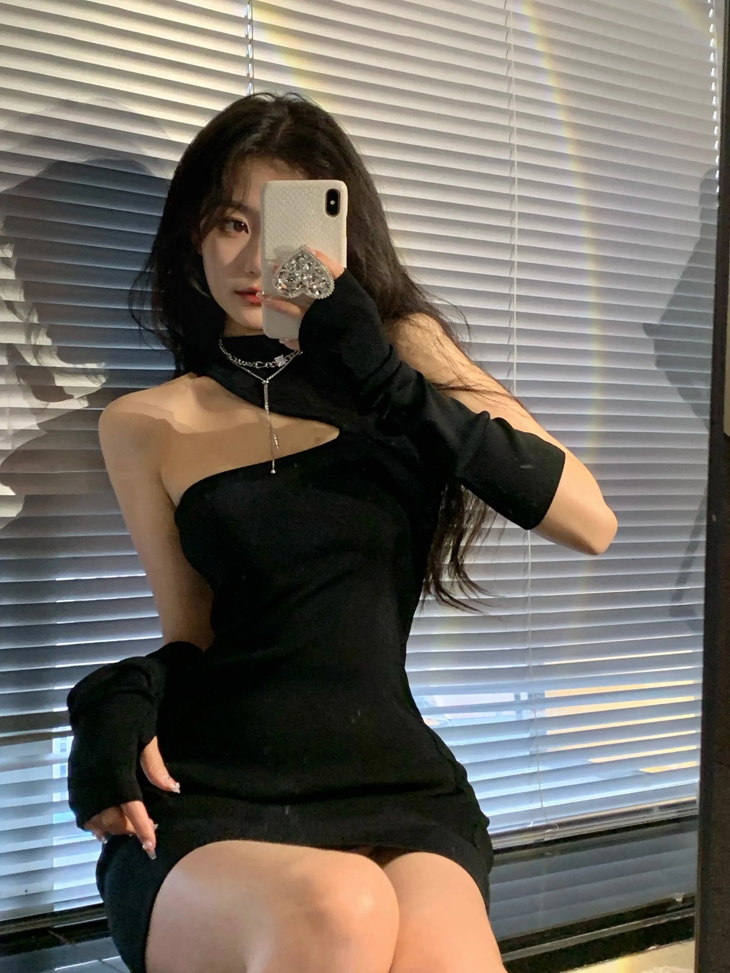 Cut-Out Korean Dress with Sleeves fashionnsio