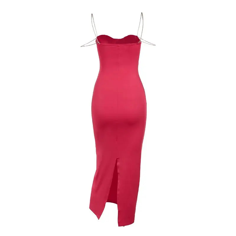 Pleated Chain Shoulder Slim-fit Dress fashionnsio
