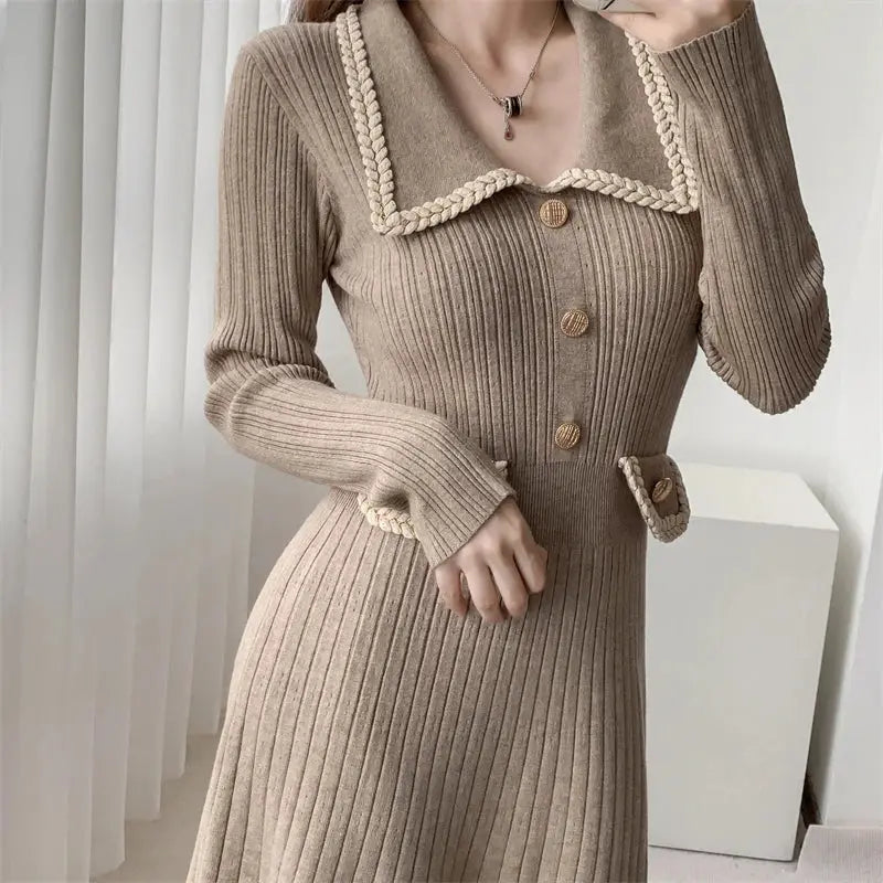 Korean Button Knit Dress fashionnsio