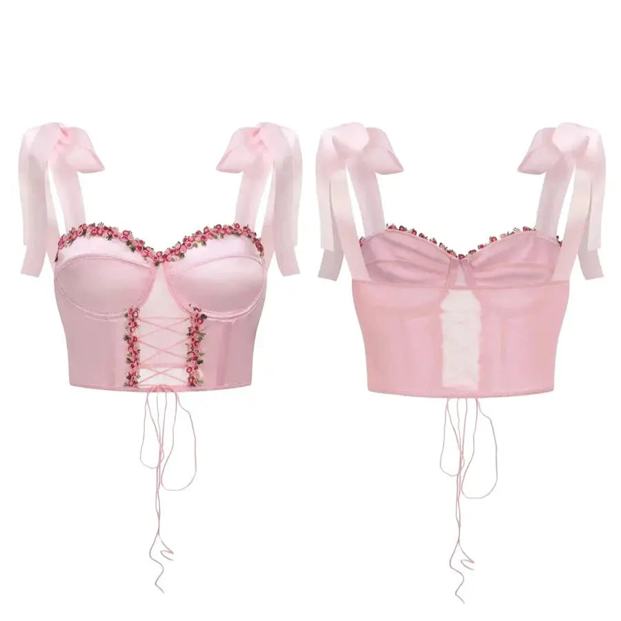 Floral Ribbon Bow Corset Top fashionnsio