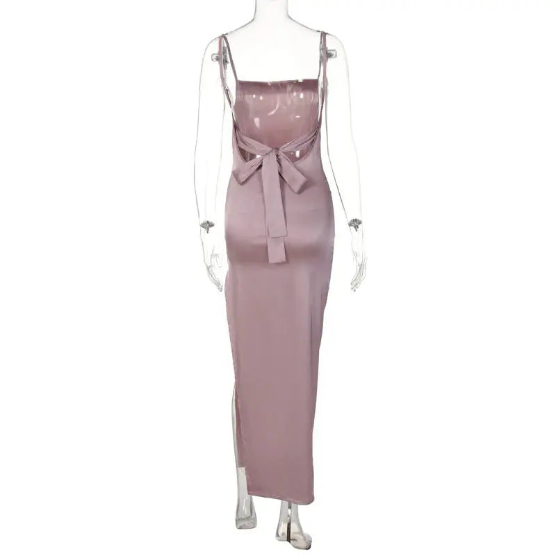 Backless Bow Silk Dress fashionnsio