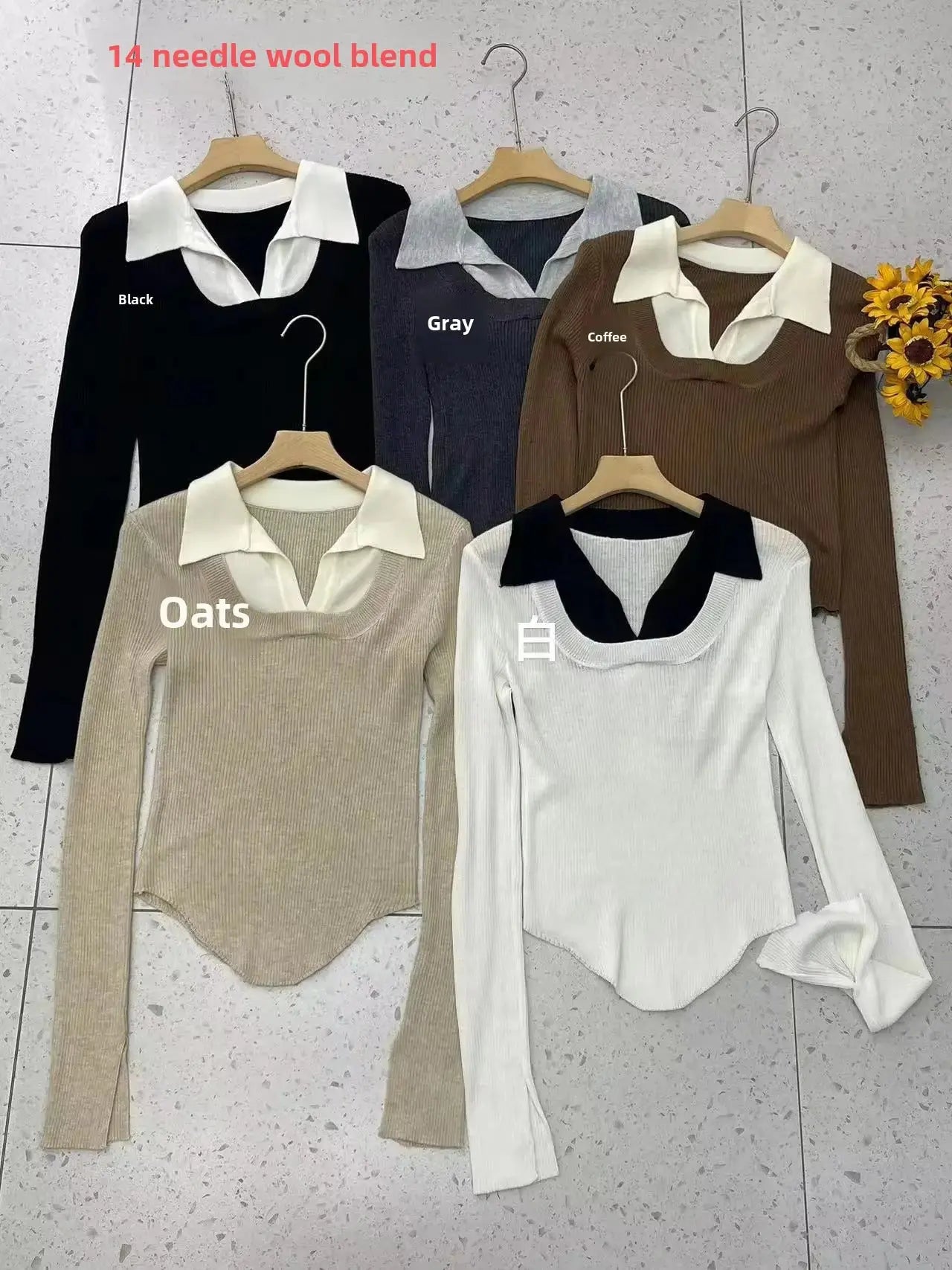 Y2K Fake Two Piece Collar Knitted Top fashionnsio