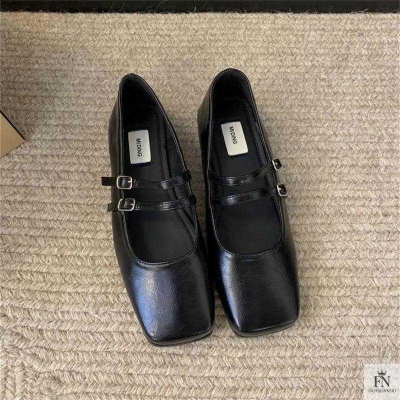 Square Toe Strap Women Flats - Fashionnsio