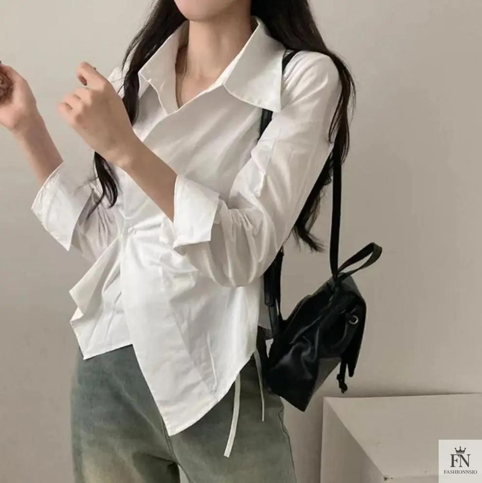 Striped Irregular Waist Slim Shirts - Fashionnsio