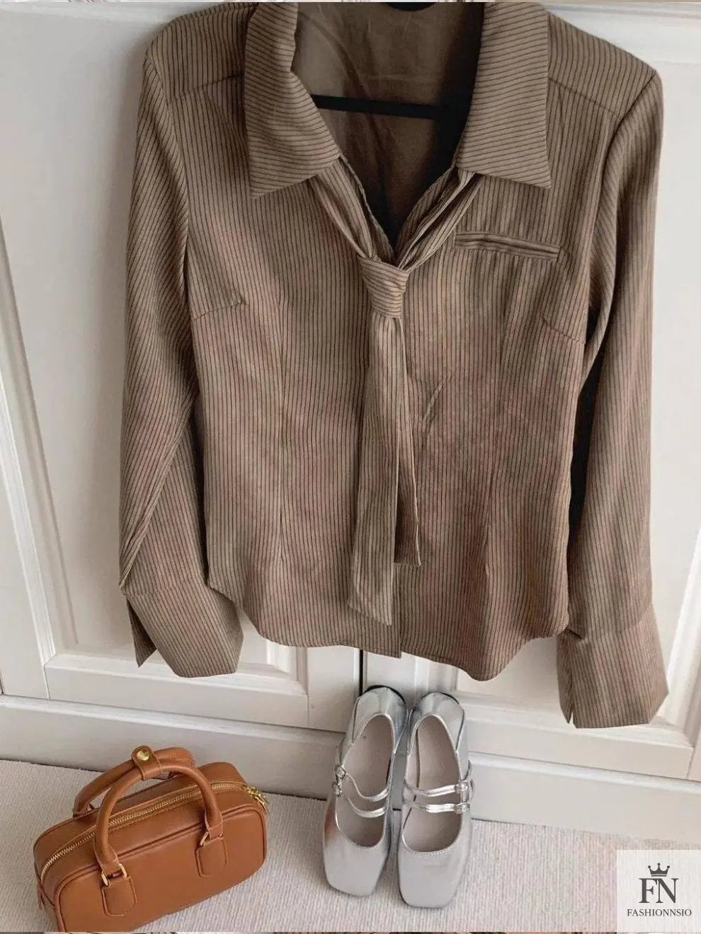 Striped Women Shirt With Tie - Fashionnsio