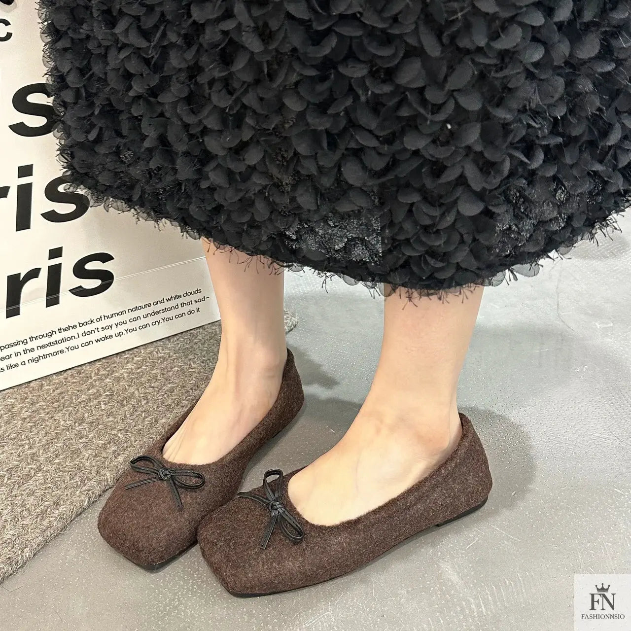 Suede Bow Ballerina Flats - Fashionnsio