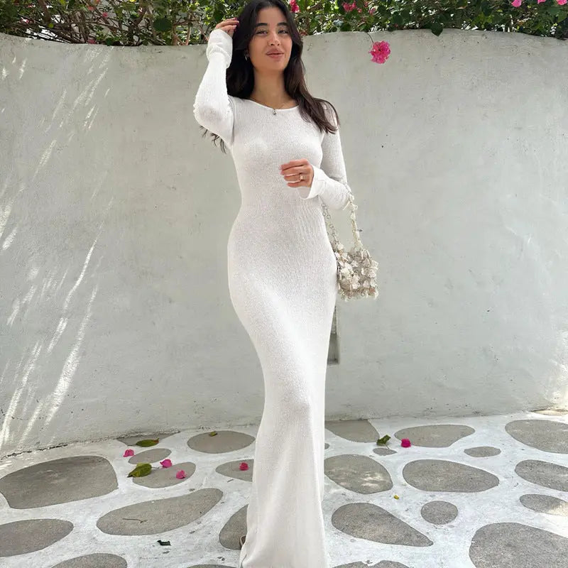 Long Dress - White Backless Bodycon Dress