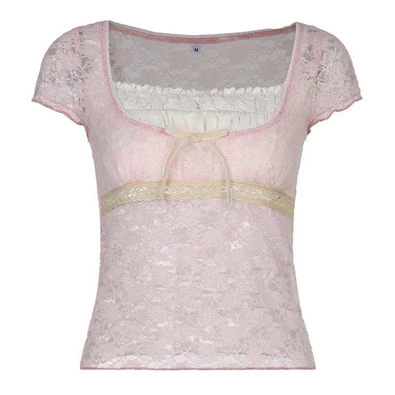 Cute Bow Lace Mesh Top fashionnsio