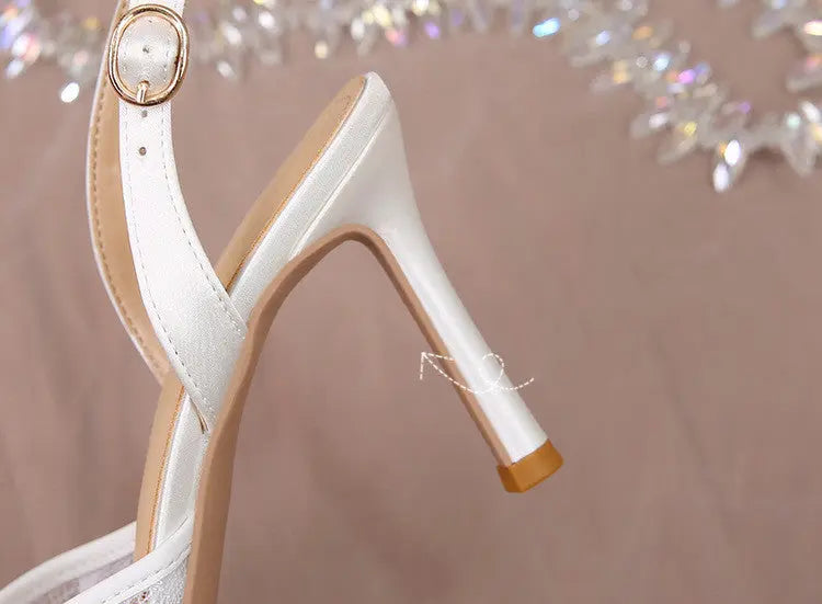 Pearl Crystal Lace White Wedding heel fashionnsio