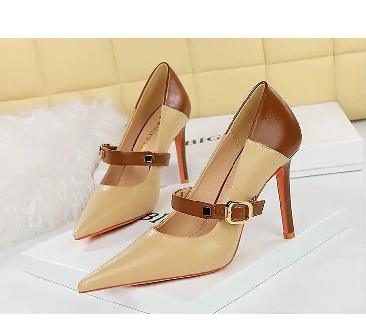 Retro Buckle Stiletto High Heels fashionnsio