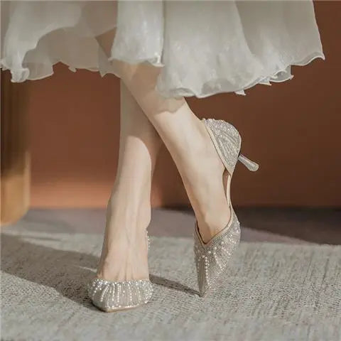 Cinderella Rhinestone Pearl Heels fashionnsio