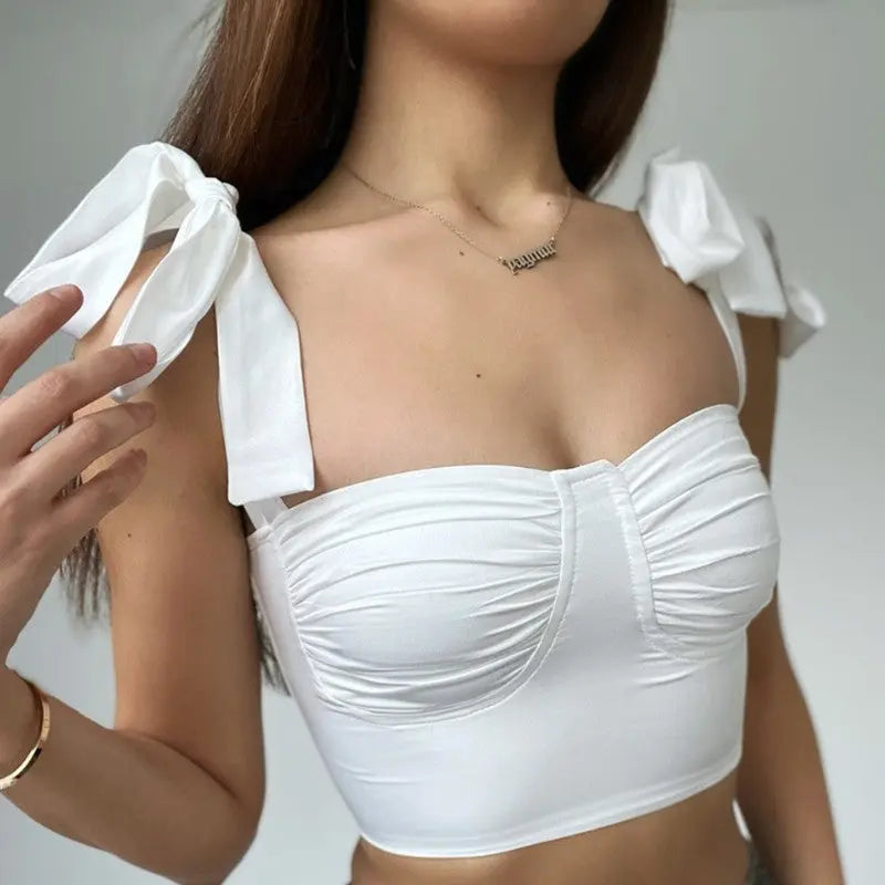 Bow Ribbon Lace Up Crop Top fashionnsio