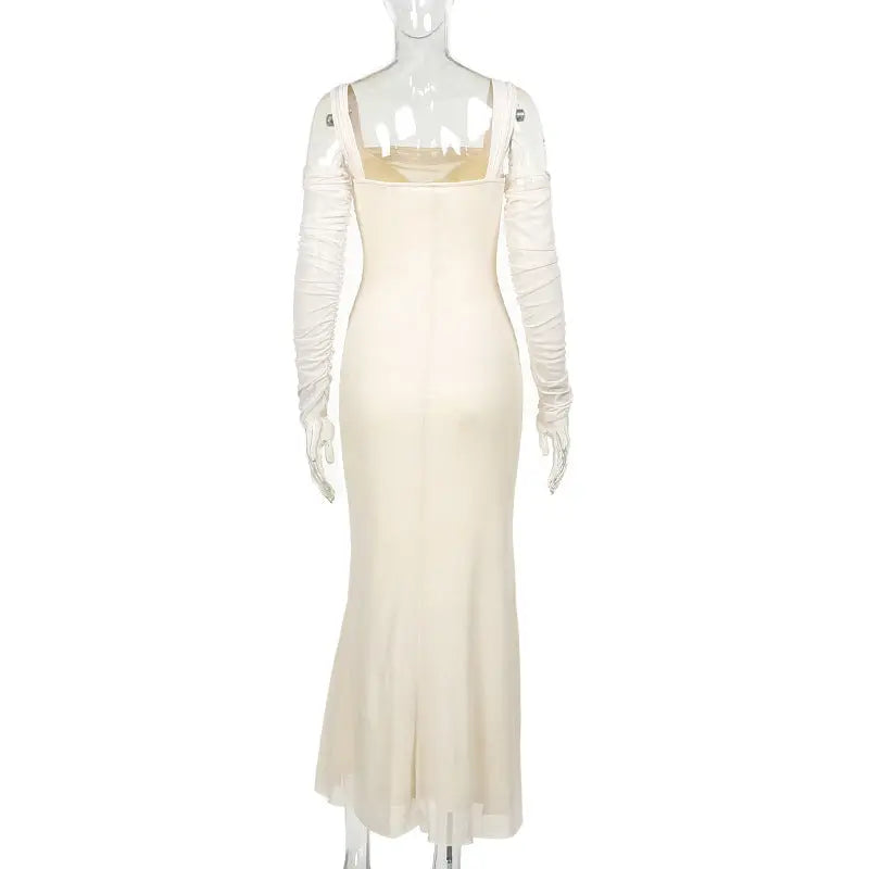 Cold Shoulder Long Sleeve Mermaid Mesh Dress fashionnsio