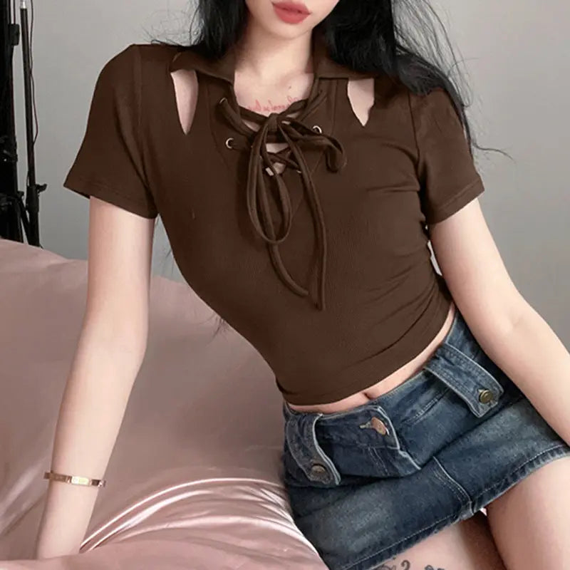 Lace-up Cut Out Top fashionnsio