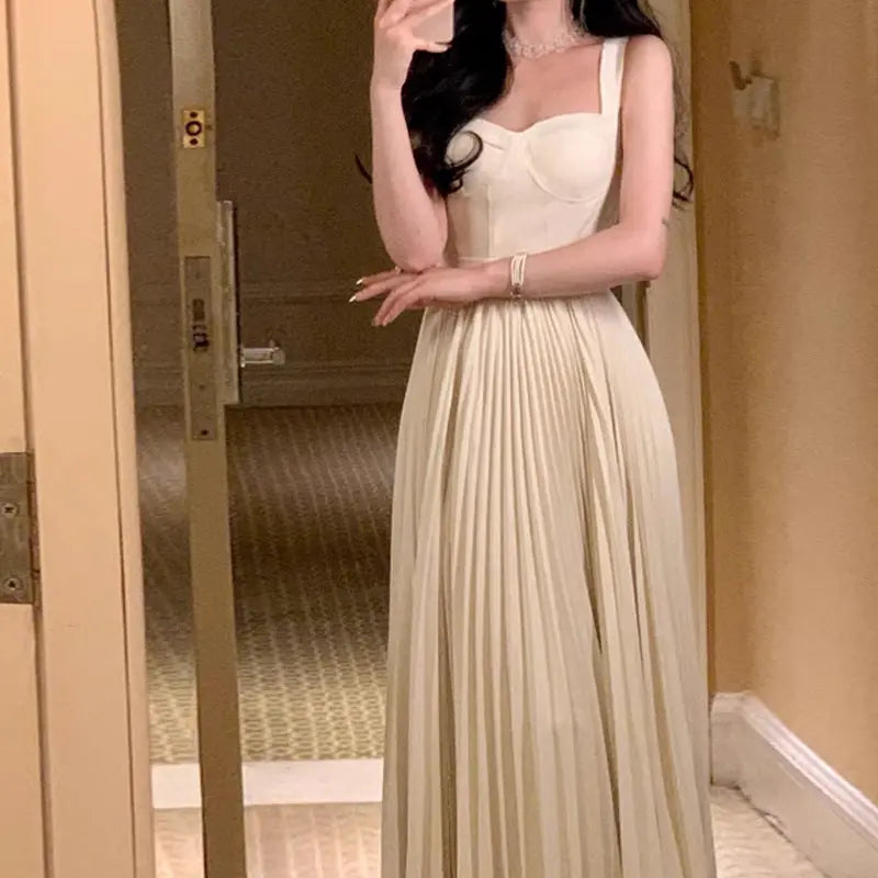 Pleated White Korean Dress fashionnsio