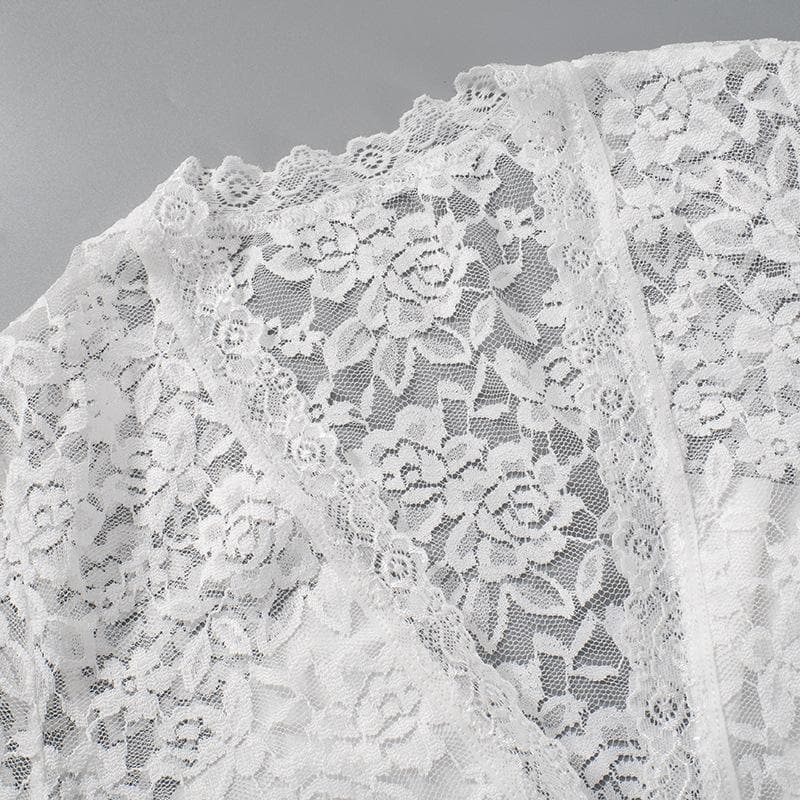 Lace V-neck Lace-up Top/Cardigan fashionnsio