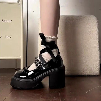 Ribbon Platform Mary Jane Heels - Fashionnsio