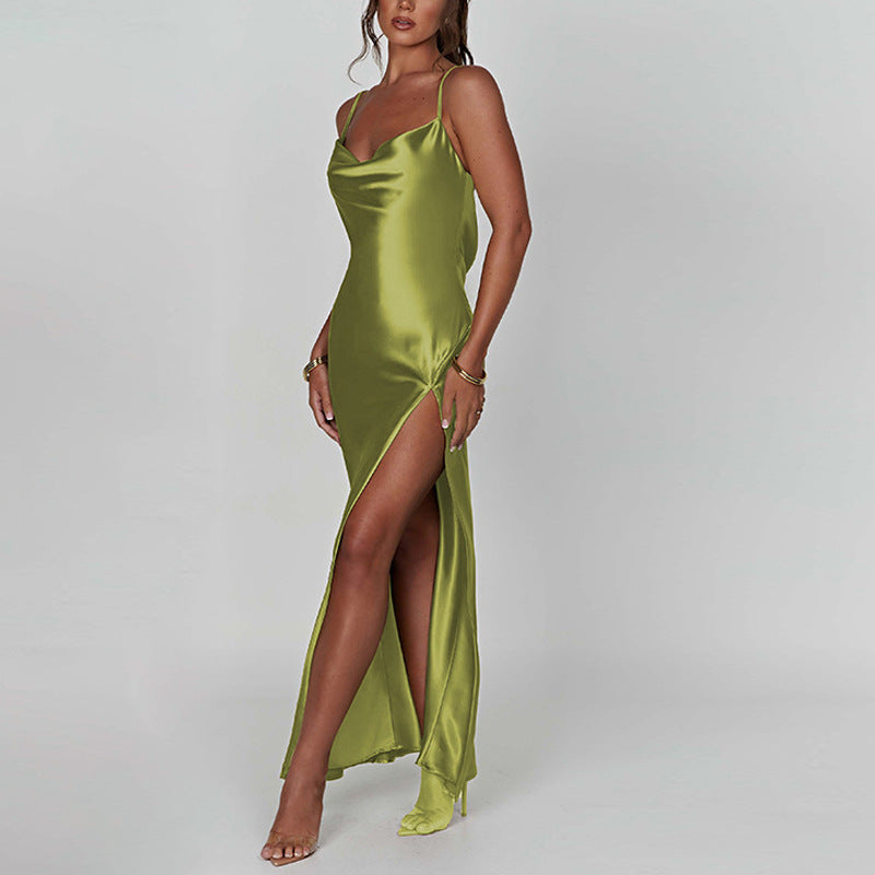 Sexy Satin Bodycon Slit Dress