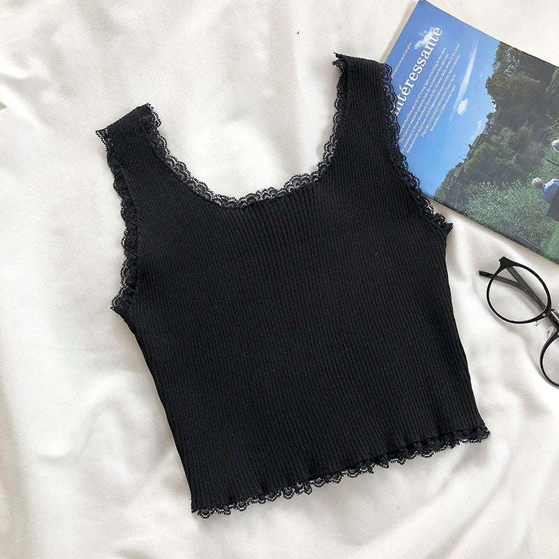 Knitted Lace Crop Tank Top