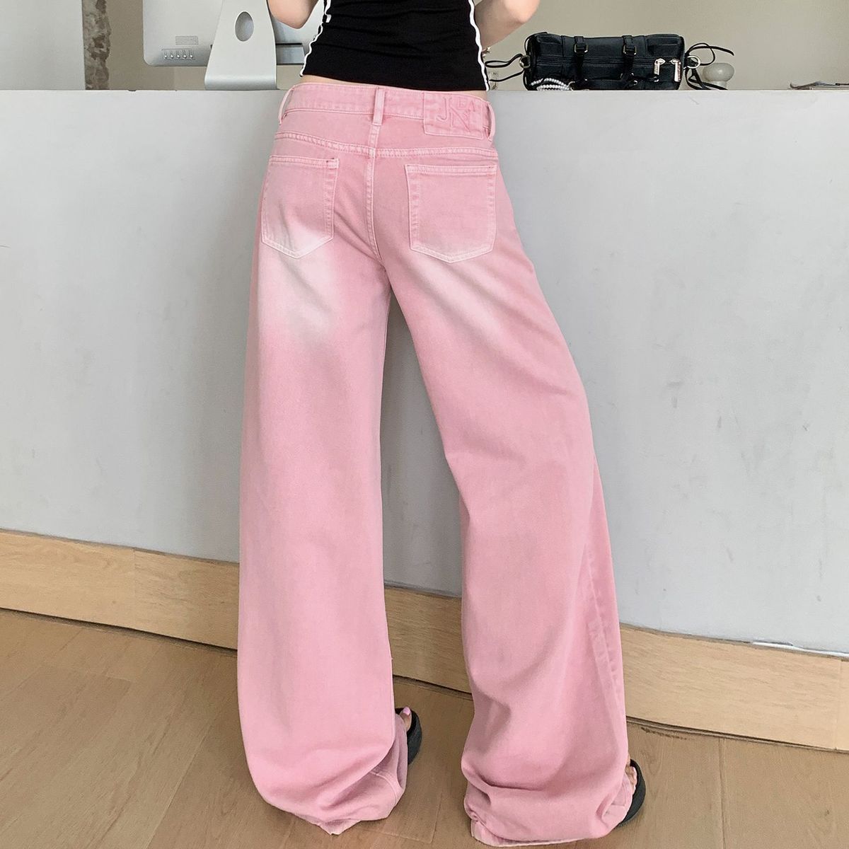 Pink Y2K Wide Leg Jeans - Fashionnsio