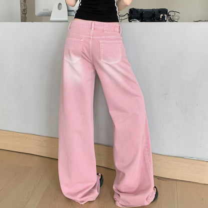 Pink Y2K Wide Leg Jeans - Fashionnsio