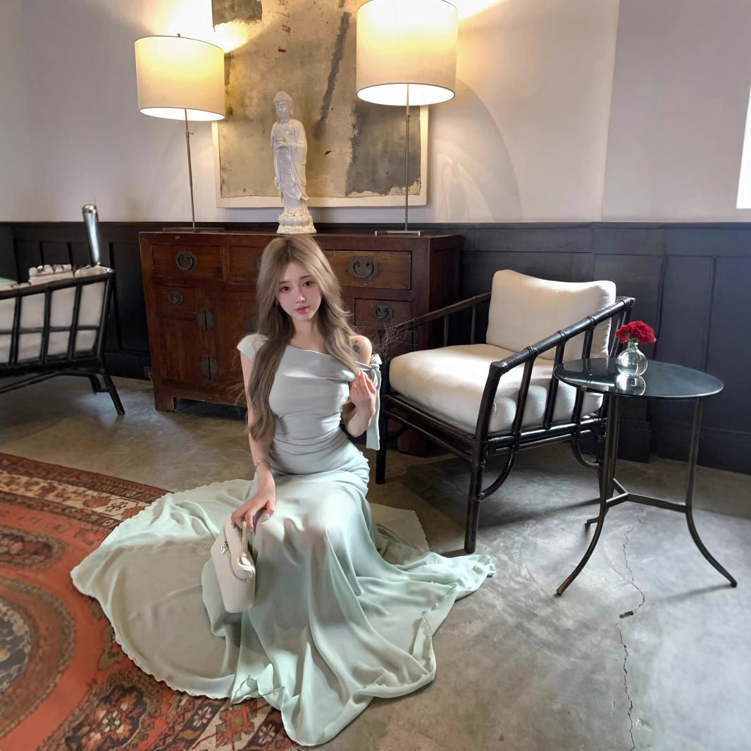 One Shoulder Mesh Long Dress - Fashionnsio