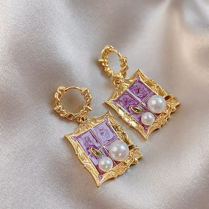 Purple Garden Pearl Earrings fashionnsio