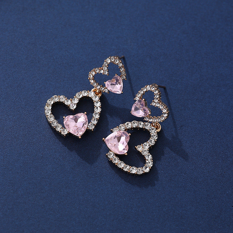 Double Heart Crystal Earrings fashionnsio