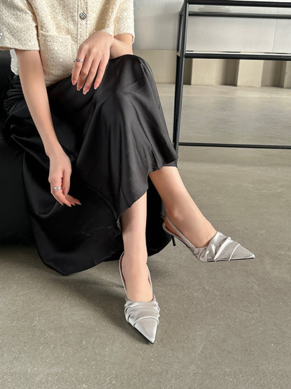 Satin Pleated Pointed Toe Heels