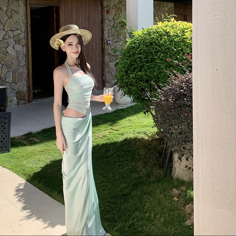 Halter Neck Draped Maxi Dress - Fashionnsio